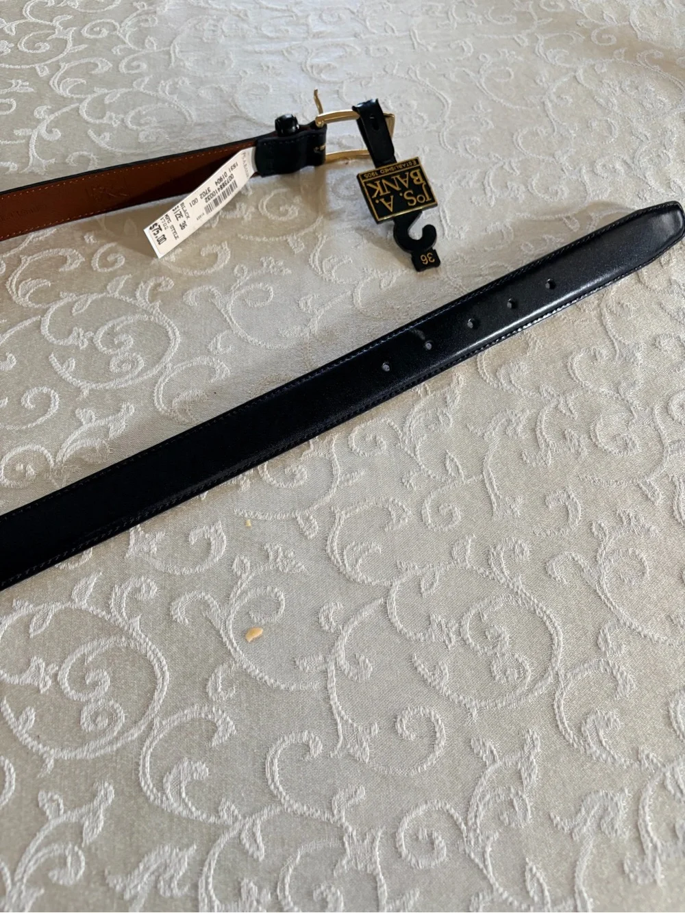 Jos. A. Bank Black Leather Belt with Brown Interior and Gold Buckle